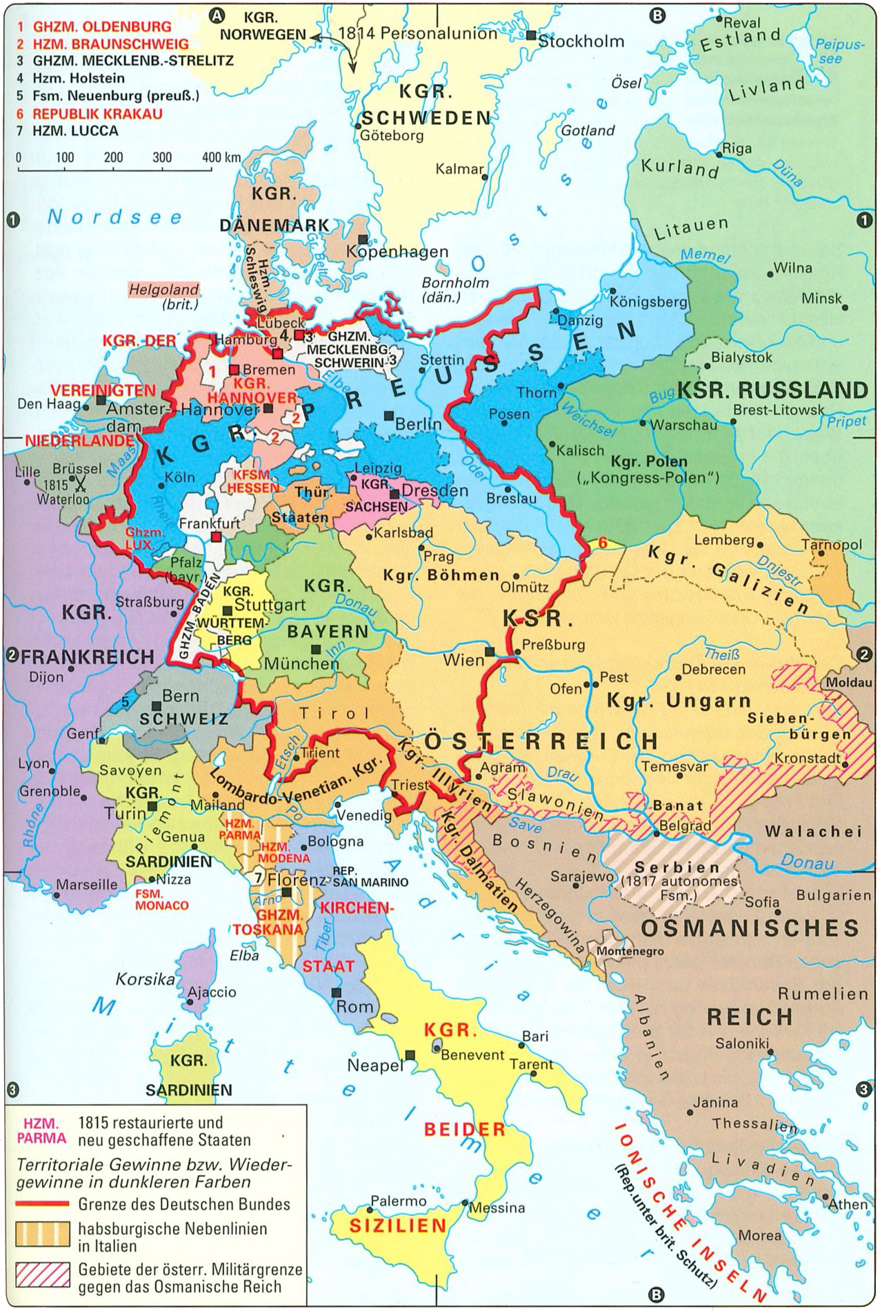 Mitteleuropa nach dem Wiener Kongress von 1815